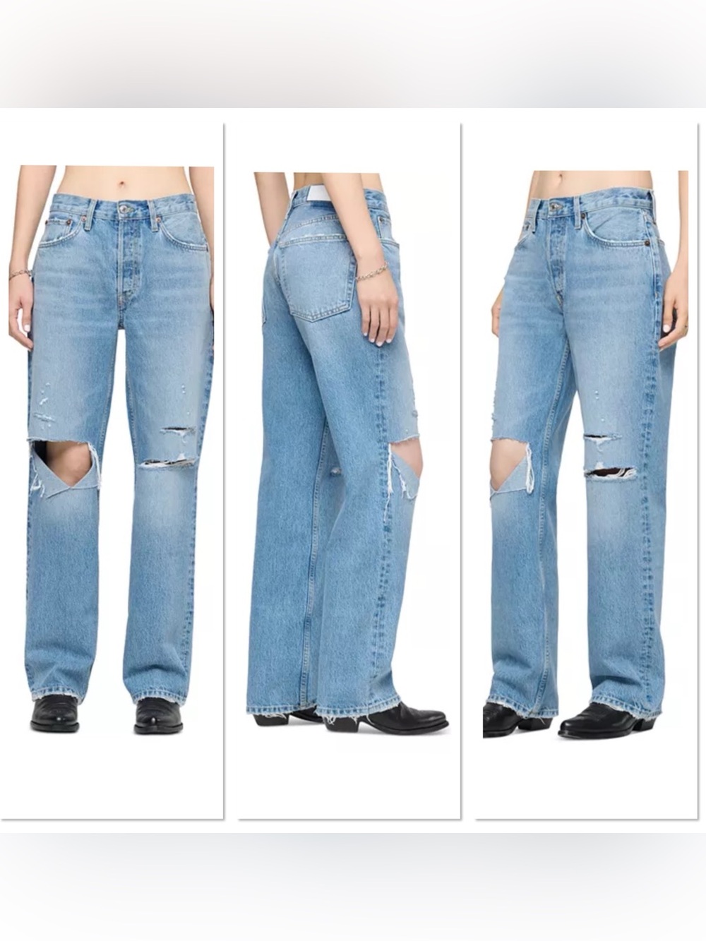 RE/DONE 90s' Comfy High Rise  Straight Jeans in Sunfaded Destroy Sz 28